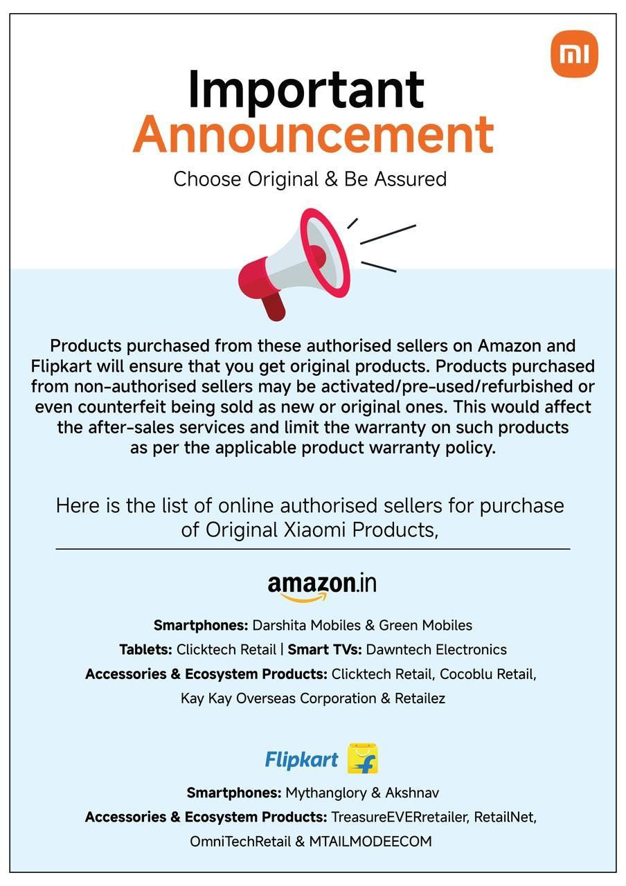 Xiaomi Official Online Marketplace Sellers on Amazon and Flipkart
