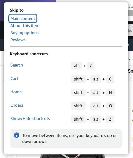 Amazon.in Keyboard Shortcuts 