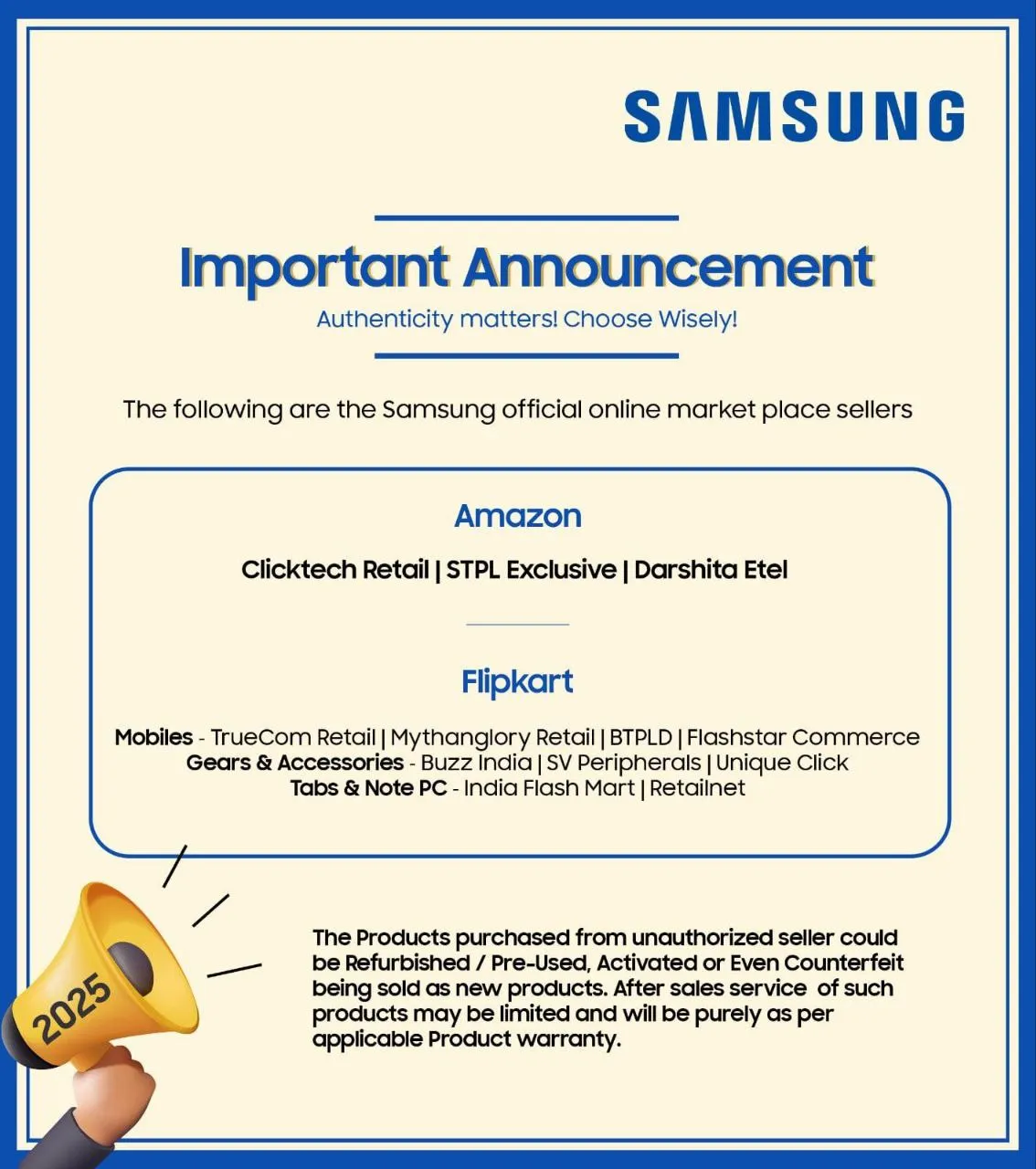 Samsung Official Online Marketplace Sellers on Amazon and Flipkart